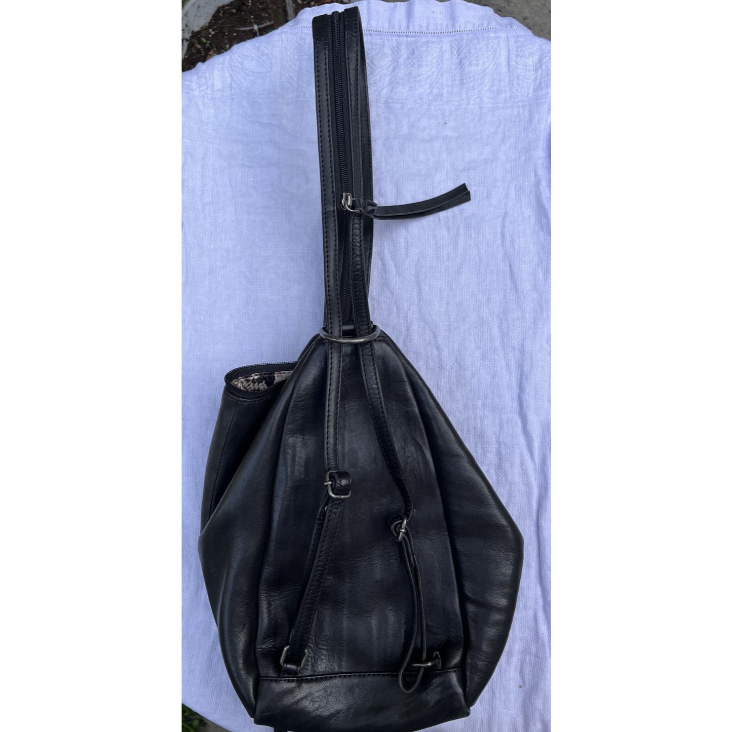 Vintage Harley Davidson Black Leather Studded Triangle Sling Backpack Bag