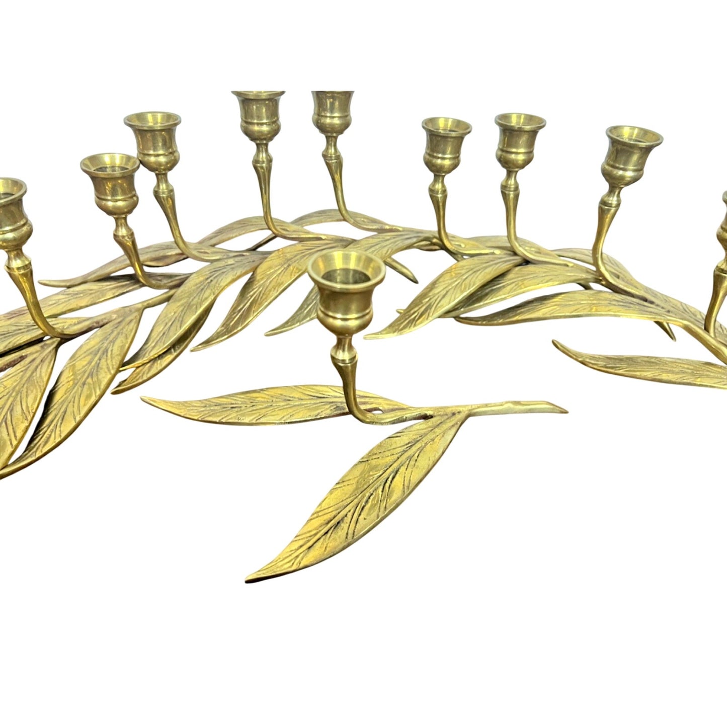 Vtg Brass Candlestick Holders Graduated Set of 12 Leaves Wedding Mantle