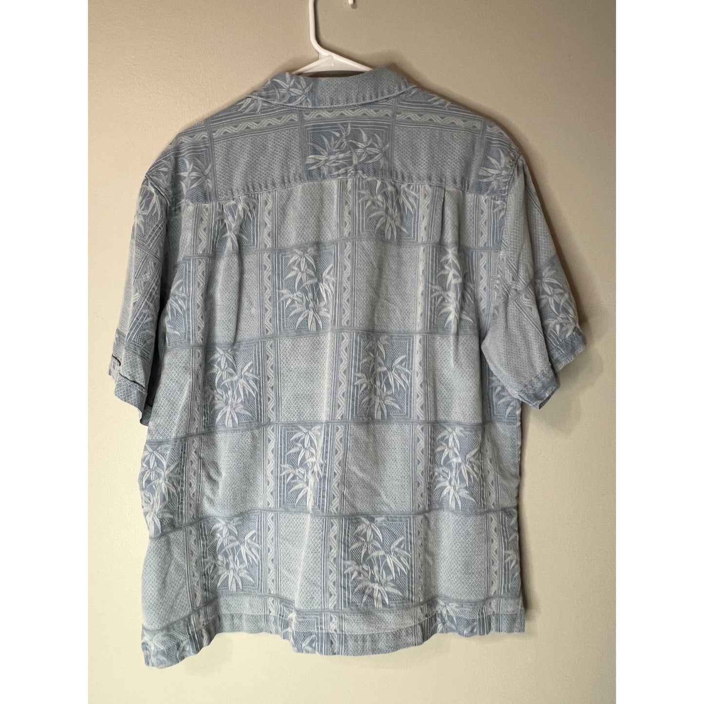 Caribbean Hawaiian Silk Button Shirt Mens L Blue Short Sleeve Asian Beach Party