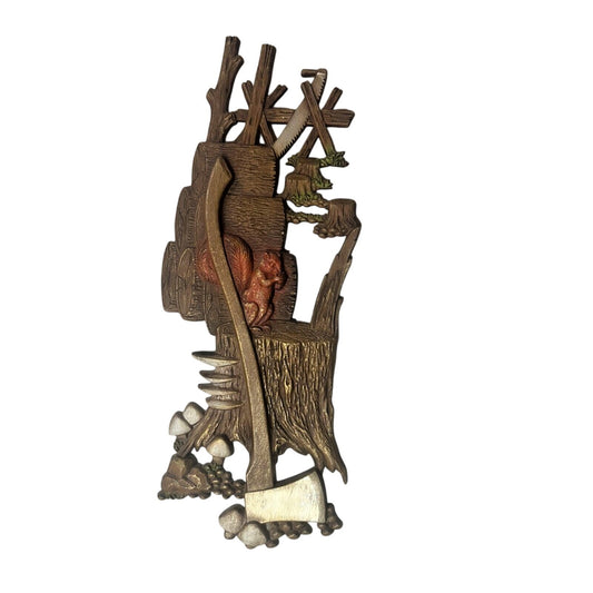 2 Vintage Burwood Wall Decor Squirrel Mushrooms Wood Wagon Wheel Pheasant Art