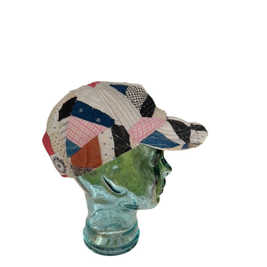 Vintage Reversible 1910 Indigo Quilt & Irish Linen Baseball Hat 4