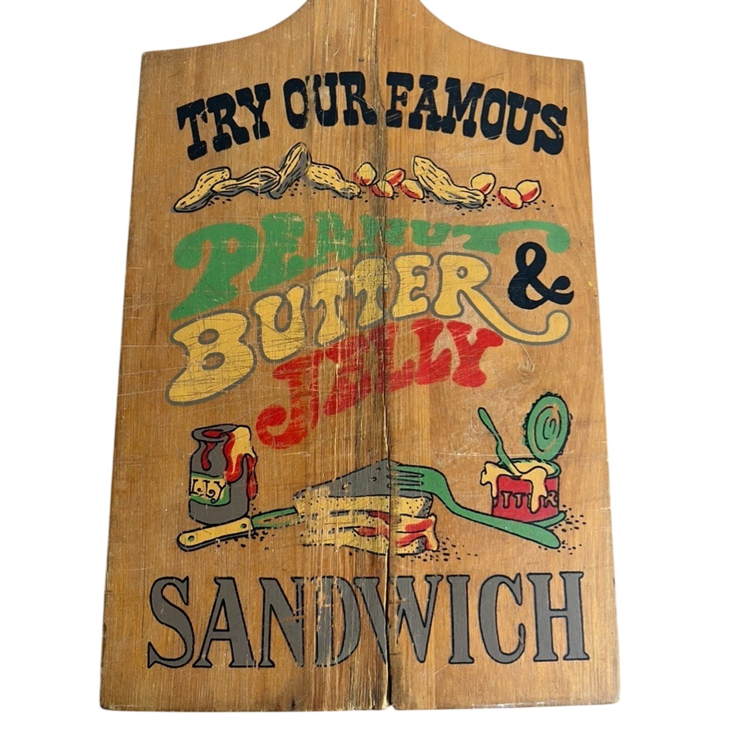 MCM Decorative Wood Cutting Board Folk Painting Nevco Peanut Butter Vtg 1965