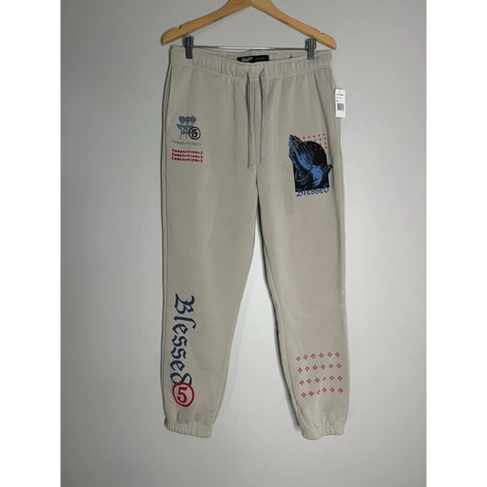 Brooklyn Cloth The Jogger BLESSED Sweatpants L Graphic Streetwear Fleece Tapered