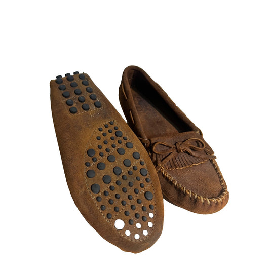 Minnetonka 593 Kilty Driver Moccasins Womens Size 9.5 Brown Ruff Leather Flats