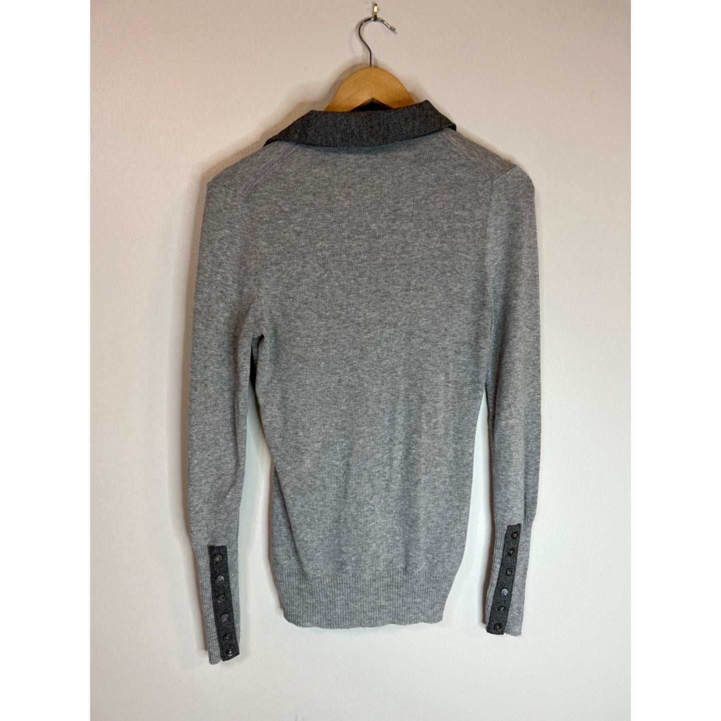 Goode Rider Large Posh Polo Sweater Grey Heather w/ button detail