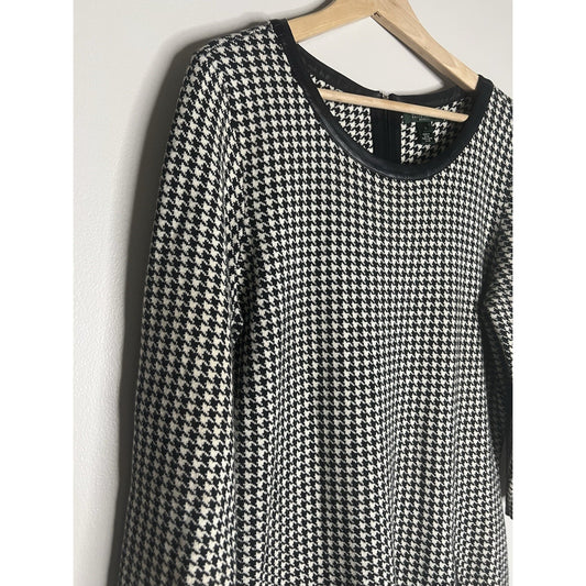 LAUREN Ralph Lauren Leather Piping Houndstooth Dress Women Size Large Genuine