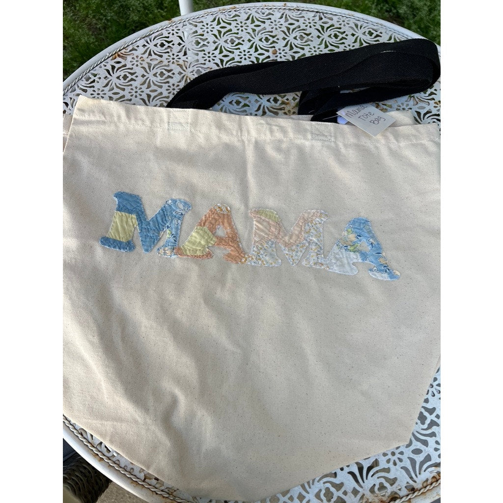 NWT Mama Organic Cotton Vintage Indigo Quilt Applique Tote Bag