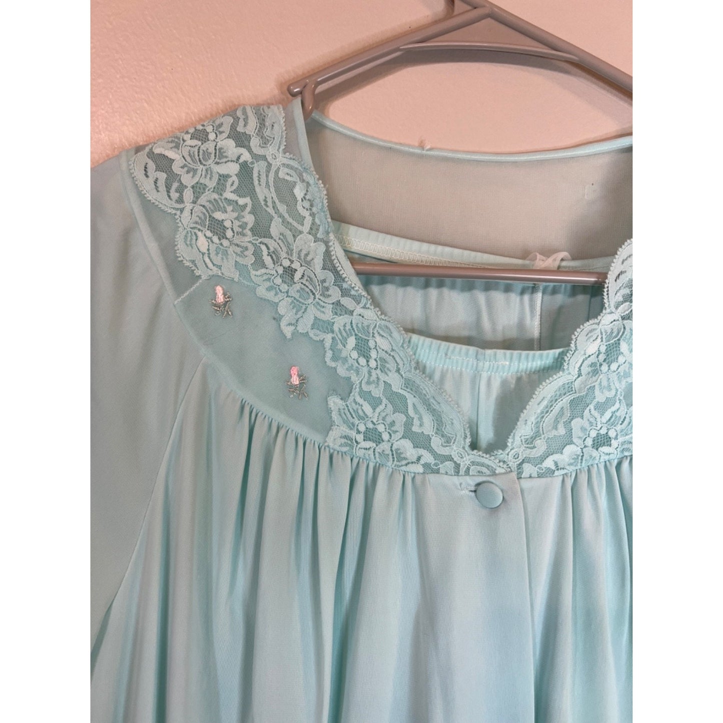 VTG Shadowline Nylon 2 Pc Pajama Set Womens Color Sea Foam Lace