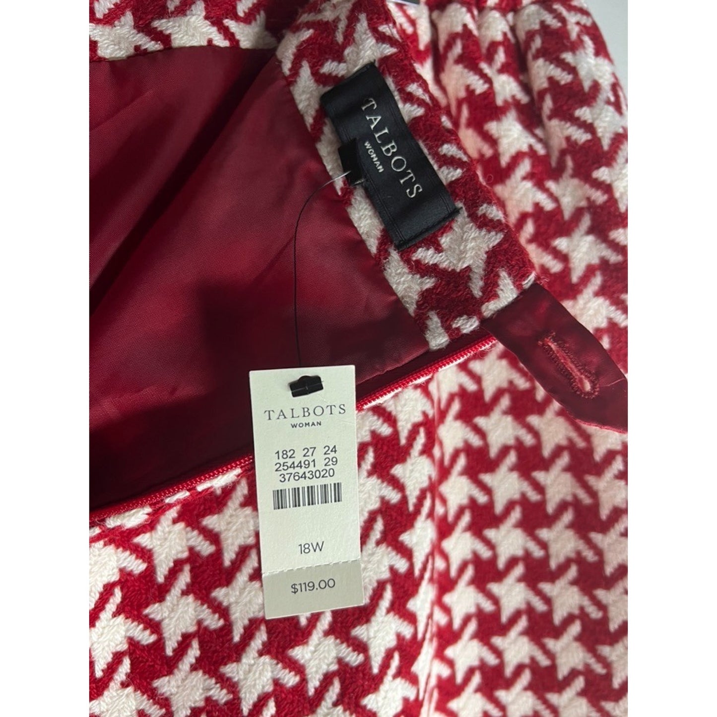 Talbots NEW Houndstooth Red White Wool Blend Holiday Pencil Skirt, Women’s Sz 18