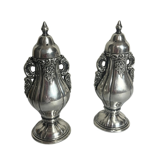 Gorgeous Vintage Wallace Baroque Silver Plated Salt & Pepper Shakers 5"