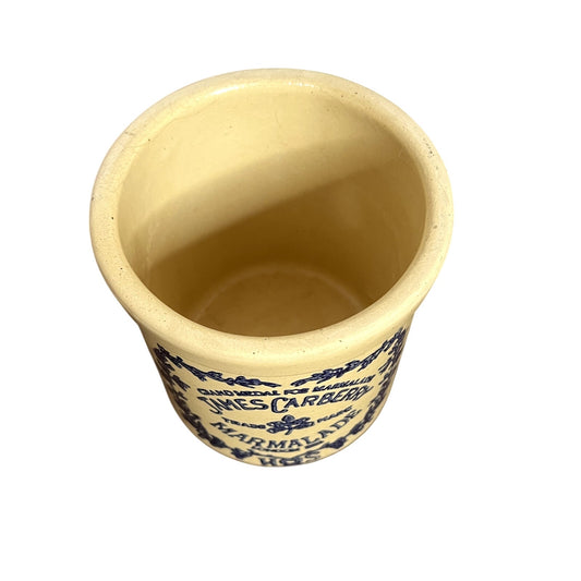 Vintage Blue James Carberry Marmalade Crock Stoneware Pottery 1/4 Gallon USA
