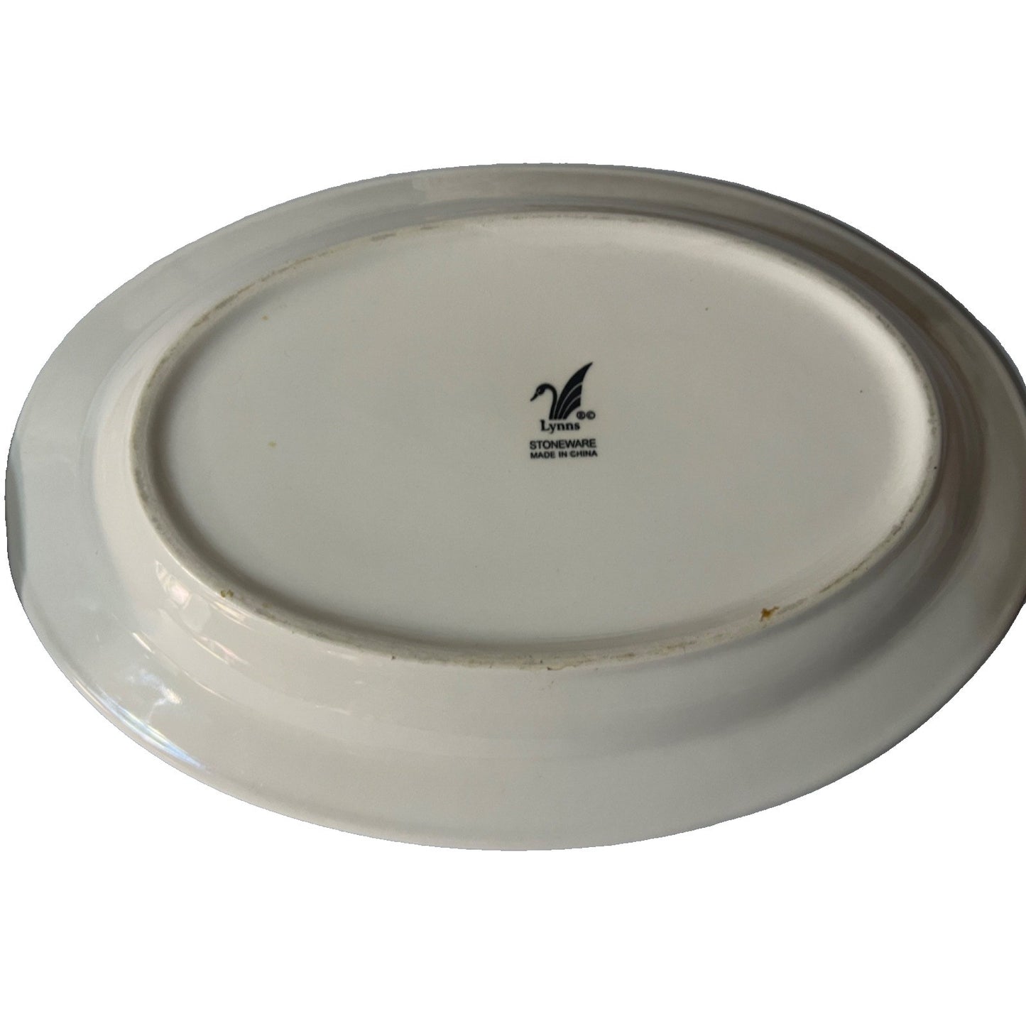 Vintage Lynns Stoneware Serving Platter w/ Triple Blue Ring Border 13 Inch