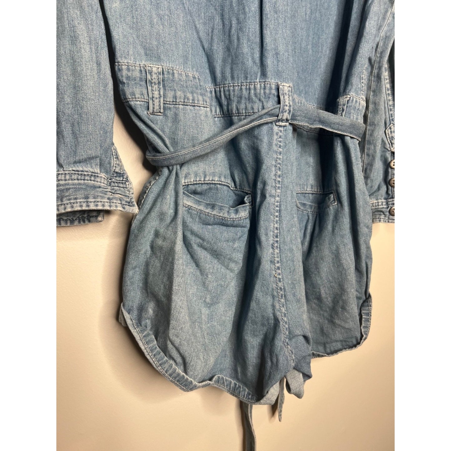 FREE PEOPLE WE THE FREE Marci Cuffed LIGHT Denim Romper SIZE M