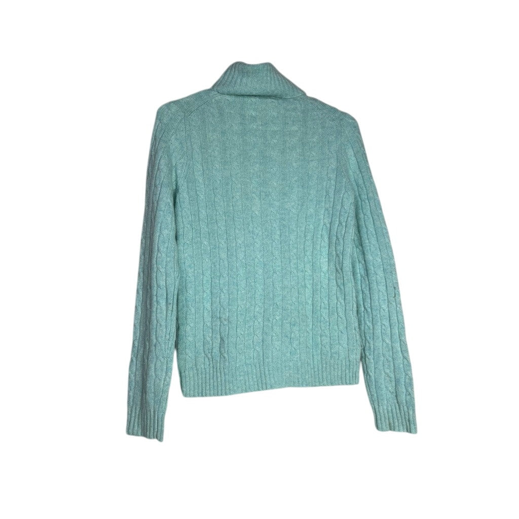 J.Crew Cashmere Merino Wool Blend Cable Knit Aqua Turtleneck Sweater Women’s S