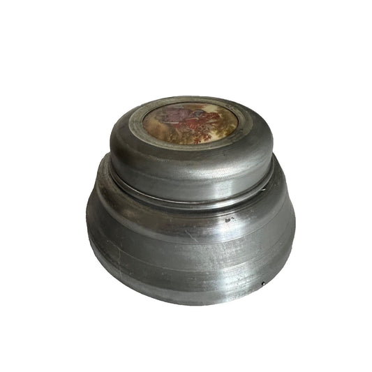 1930s Aluminum Powder Puff Wind Up Music Box Plays Happy Birthday