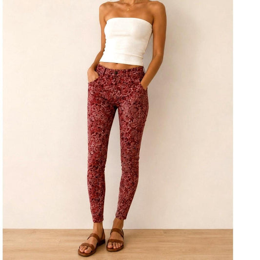 PrAna Size 10 Trinity Corduroy Low Rise Pant Women's Rhubarb Pink Paisley