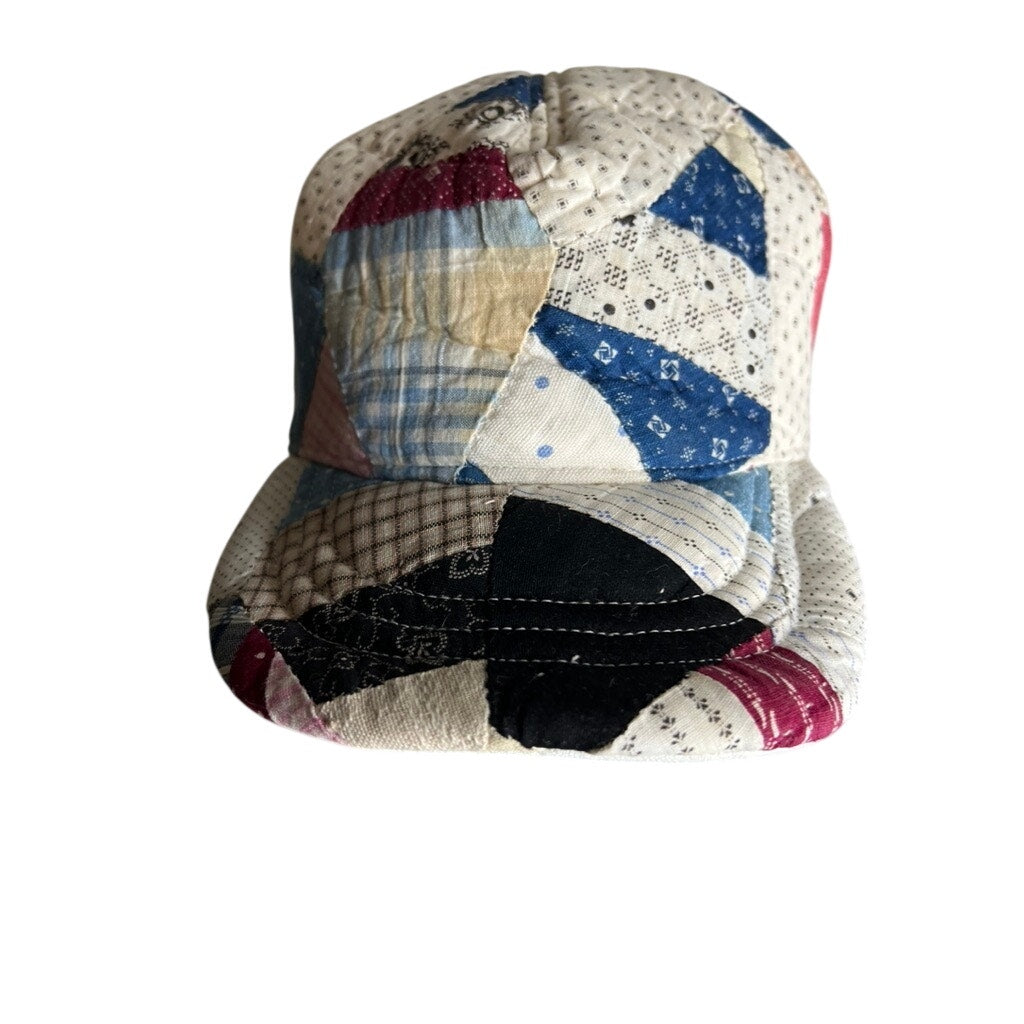 Vintage Reversible 1910 Indigo Quilt & Irish Linen Baseball Hat 2