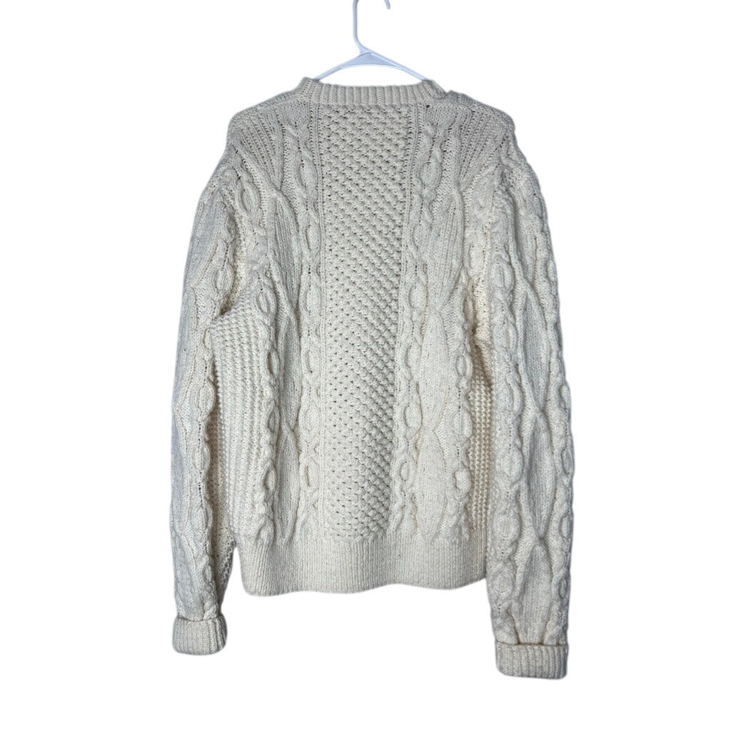 Vintage Handmade 90s Fisherman Cable Knit Wool Aran Sweater size L XL Cream