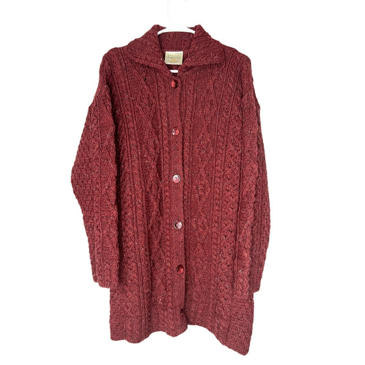 Kilronan Knitwear L Irish Cable Knit Merino Wool Cardigan Sweater Long Duster