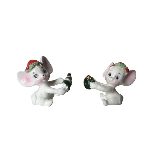 Vintage 50's Holt Howard Christmas Mice Taper Candle Huggers/Climbers Holders
