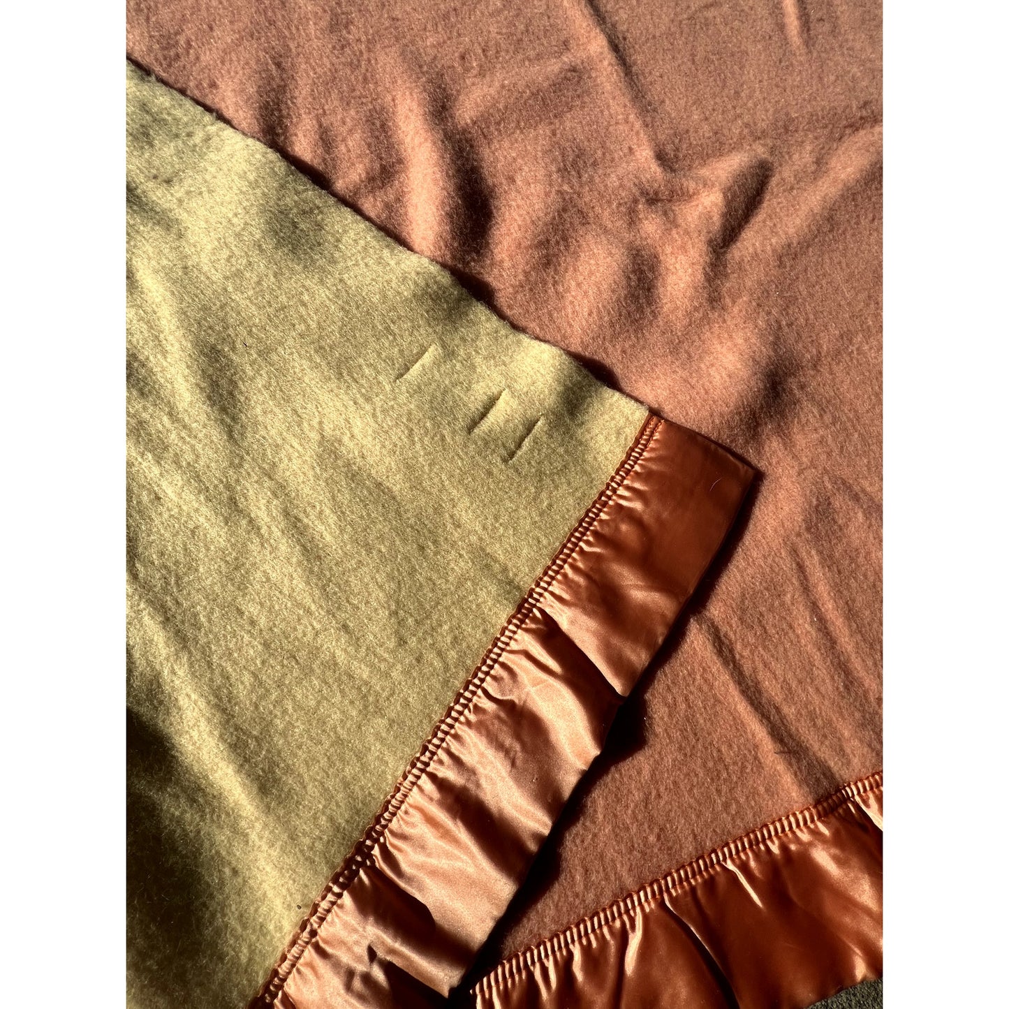 Vintage Kenwood Orange & Yellow Pure Virgin Wool Satin Trim Floraltint Blanket