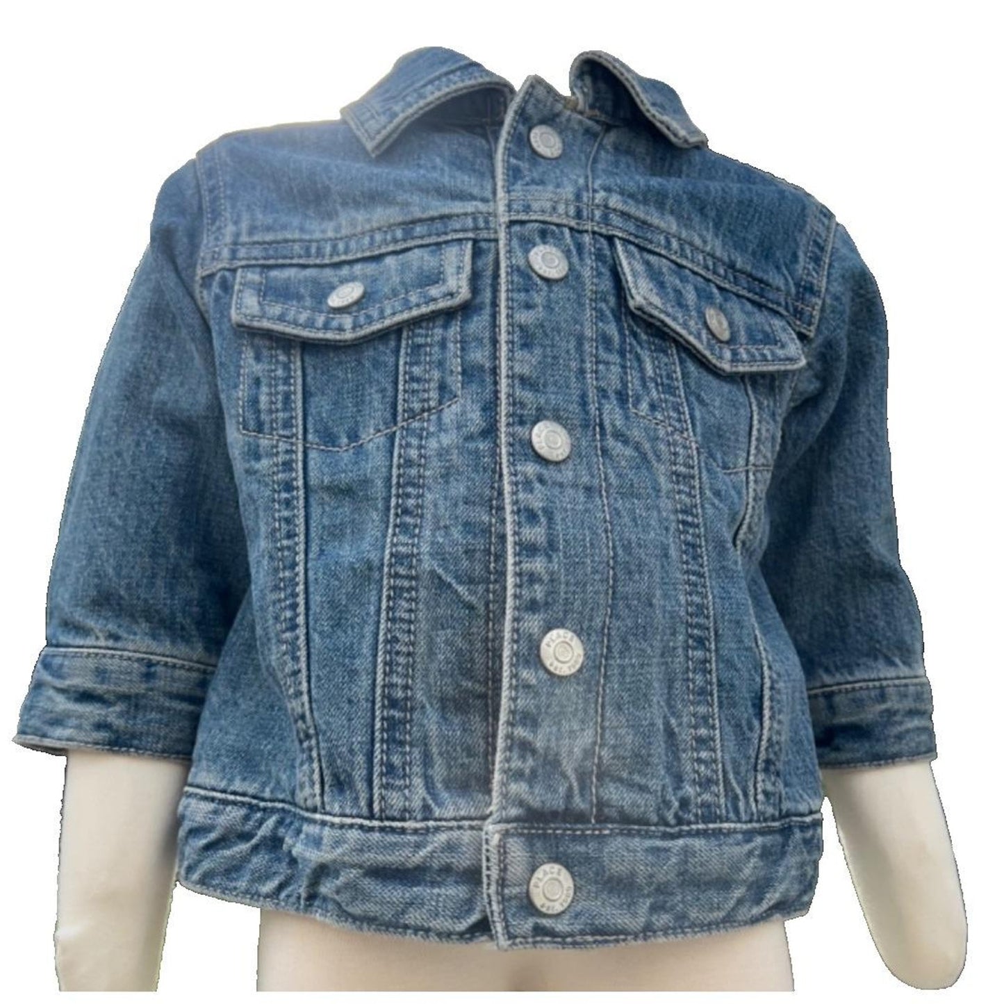 NWT Children's Place 6/9 Jean Jacket w/ Grandmother's Flower Garden Quilt Patch