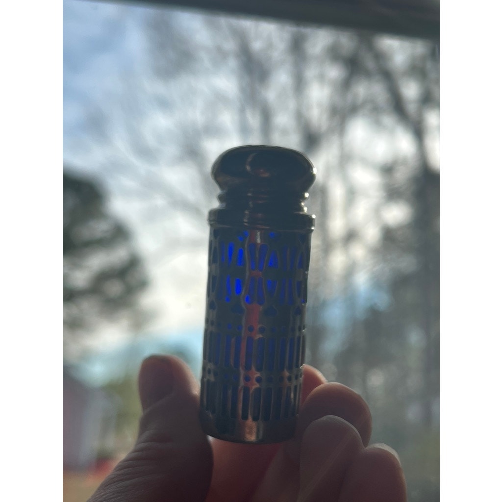 Vtg GODINGER Silver Plate Filagree Hearts Blue Cobalt Glass Salt Pepper Shakers