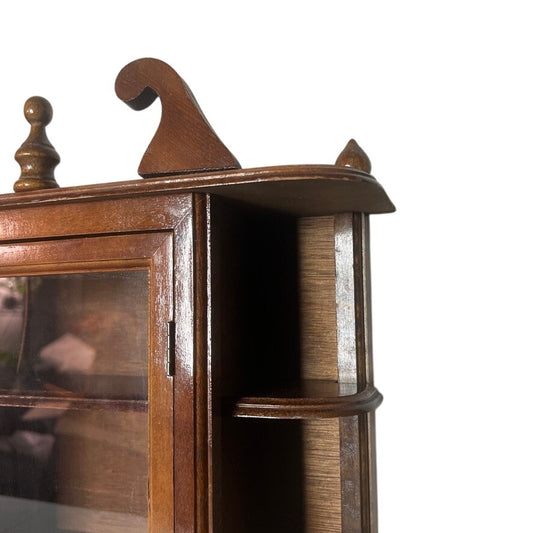 VTG Wood Curio Cabinet Shelves Glass Door Footed Tabletop Wall Hanging 17”