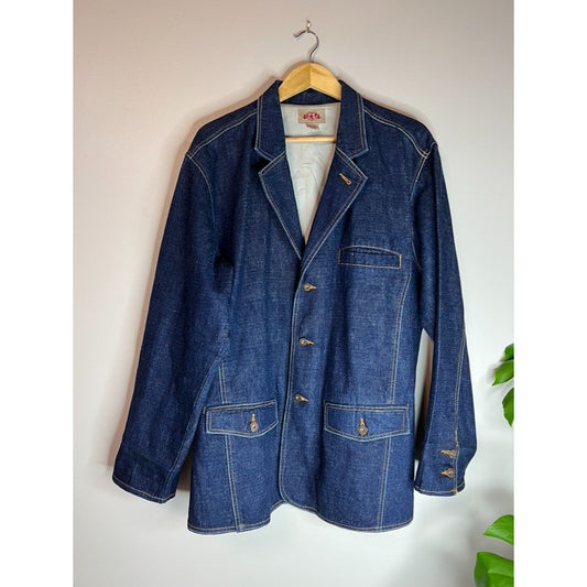 Vintage Y2K PJ Mark 3 Button Denim Jacket Sz L Dark Blue