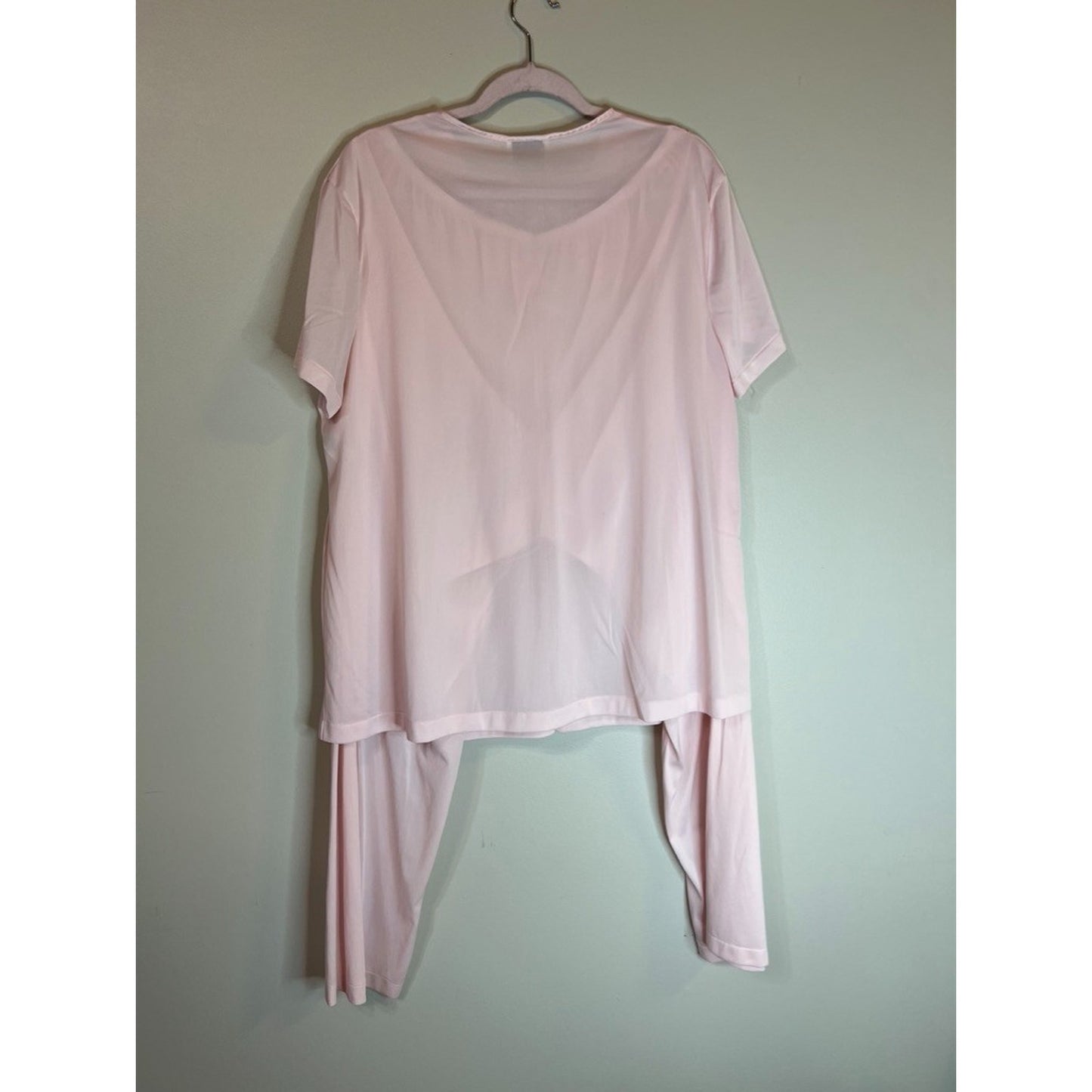 Vintage Vanity Fair Pale Pink Nylon Pajama Set XL 80s Button Top Elastic Pants