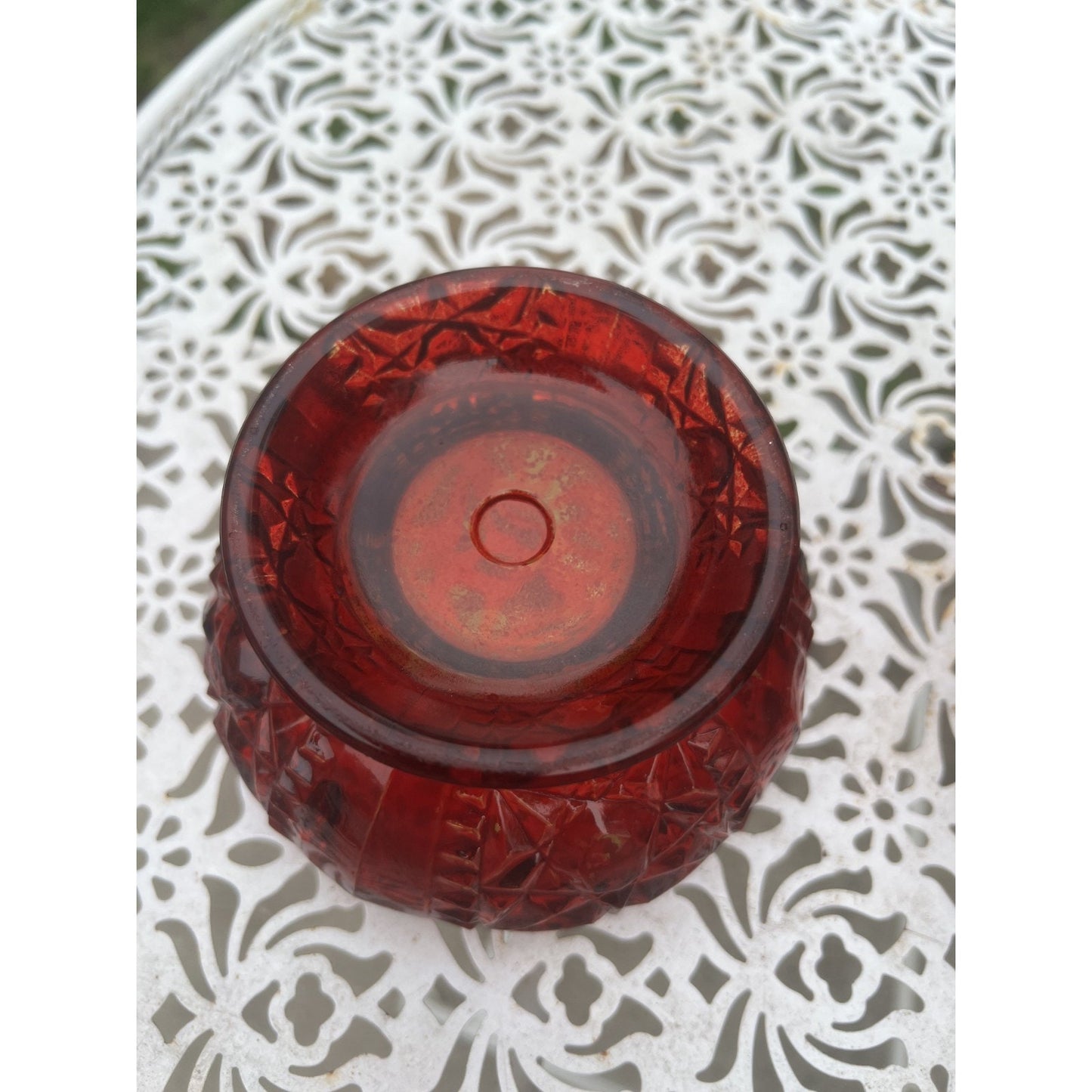 Indiana Glass Large Ruby Red Stars & Bars Fairy Lamp 6”X4” vintage