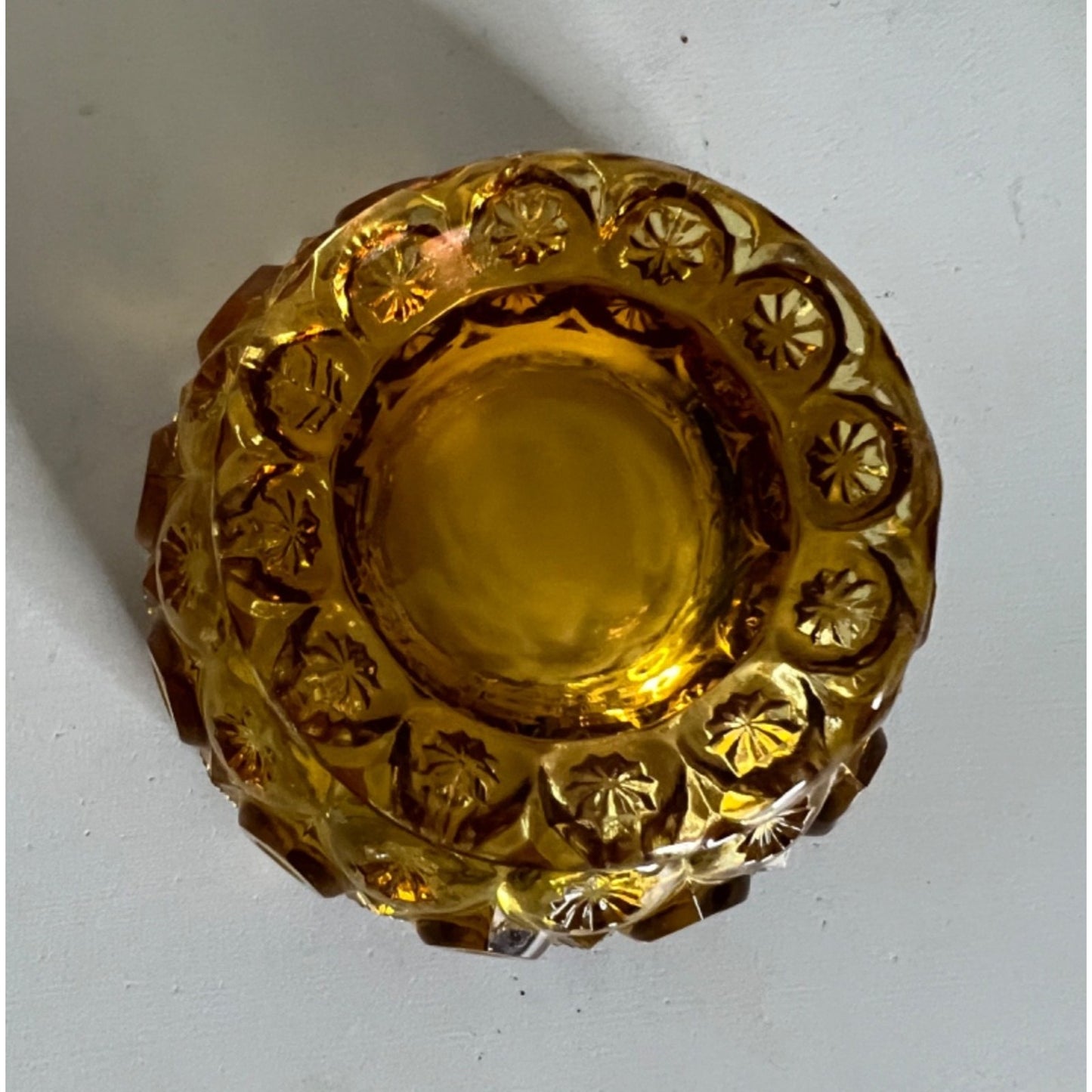 Vintage LE Smith MOON and STARS Amber Glass Compote, Candy, Relish Dish / Bowl