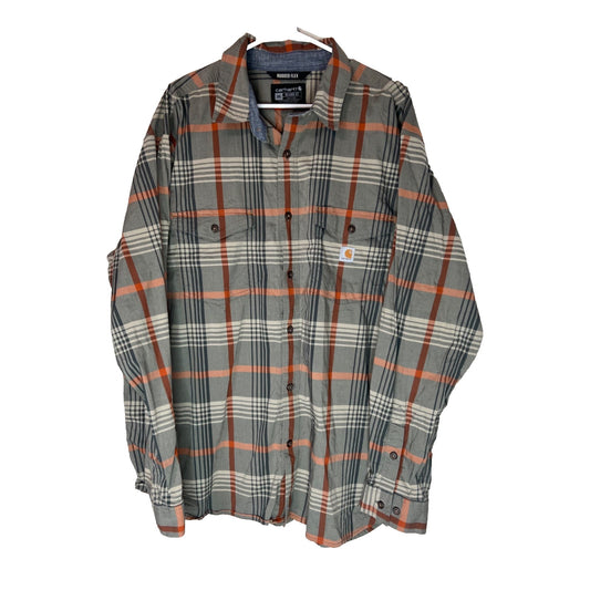 Carhartt Rugged Flex Relaxed Fit Button Down Green Plaid Shirt Mens 2XL Pockets