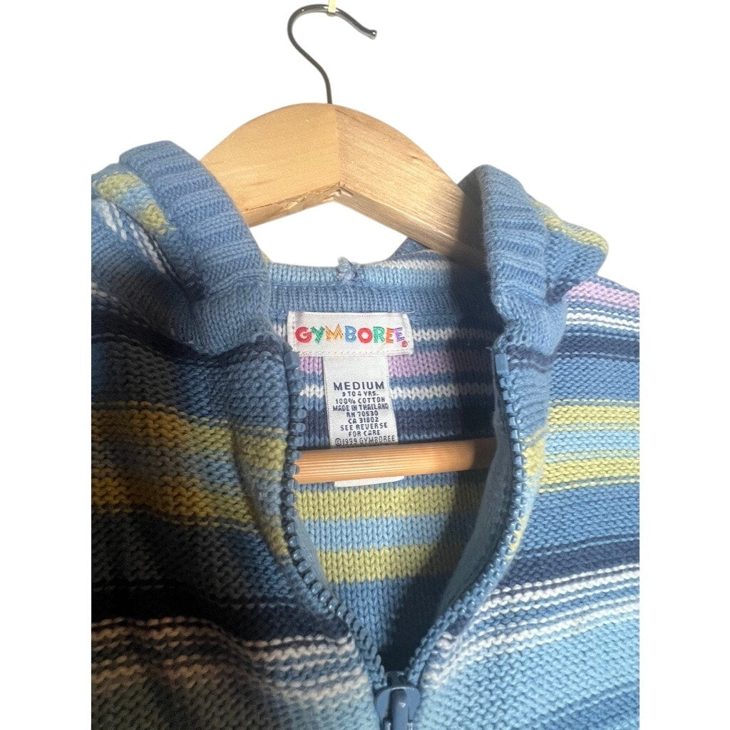 Vintage Gymboree Indigo Florals Zip Knit Hooded Sweater Medium 3 4