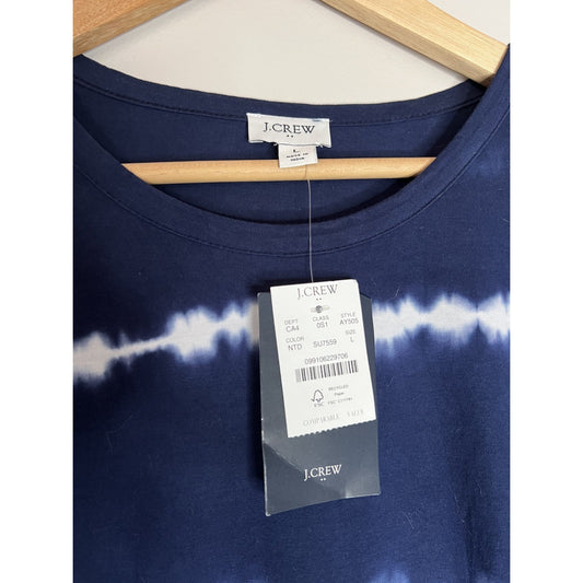 NWT J.Crew Navy & White Tie Dyed T Shirt Cotton Summer Dress