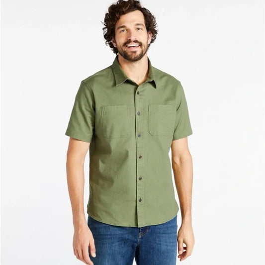 LL Bean Blue Large BeanFlex Twill Shirt Mens Untucked Fit Canvas Slate Blue