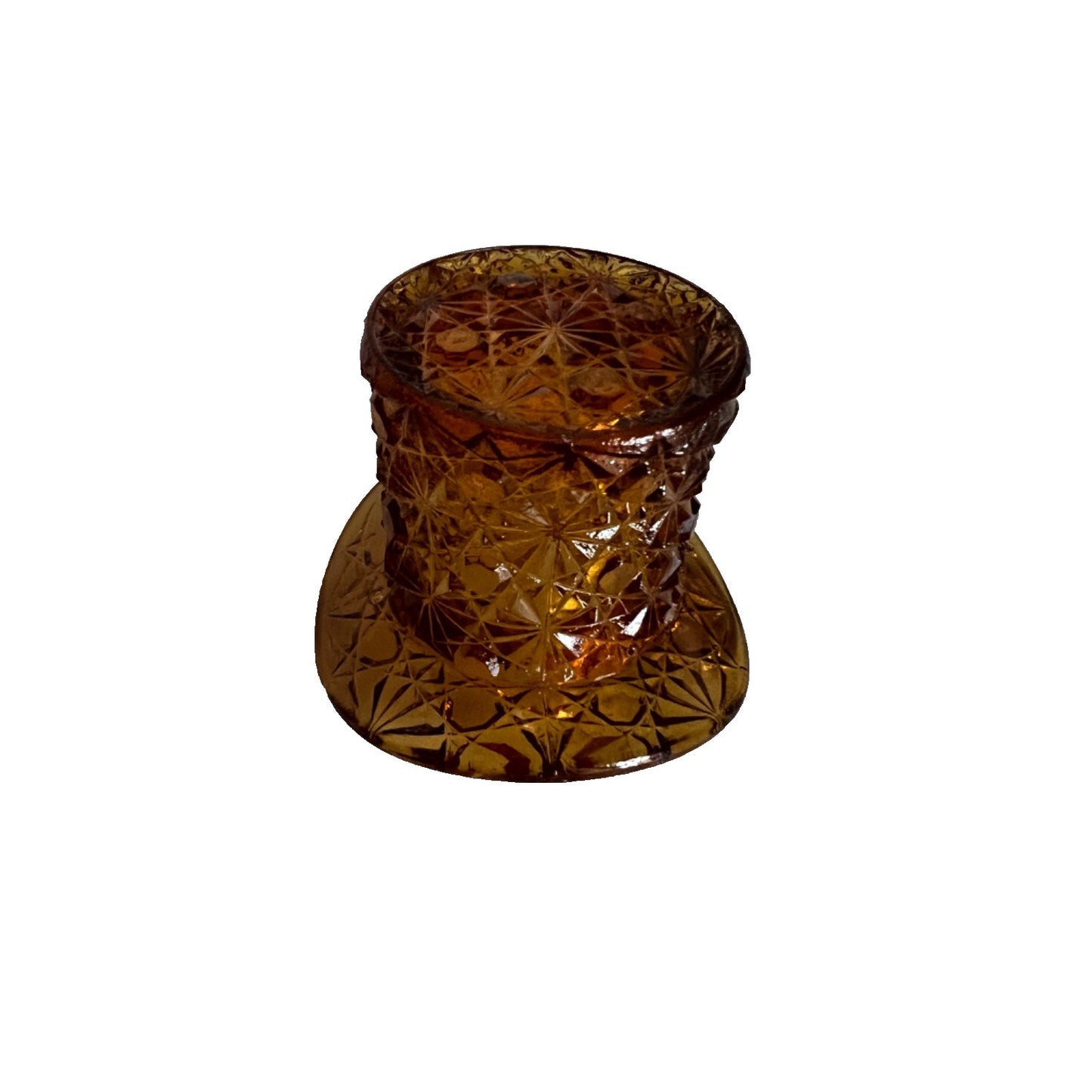Vtg Fenton Amber Glass TopHat Toothpick Holder Daisy Button 2.5" Trinket Vase