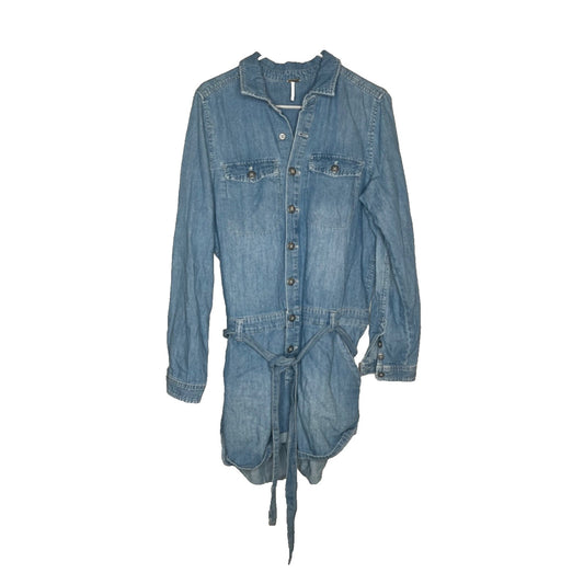 FREE PEOPLE WE THE FREE Marci Cuffed LIGHT Denim Romper SIZE M