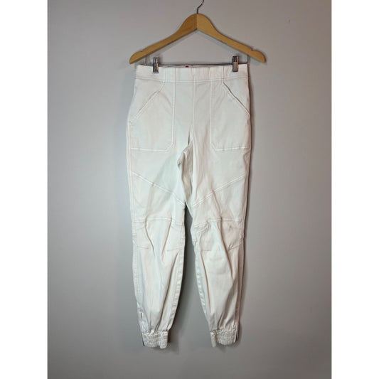 SPANX Stretch Twill Cargo Pants Women’s S Cream Parchment Ankle Zip Jogger
