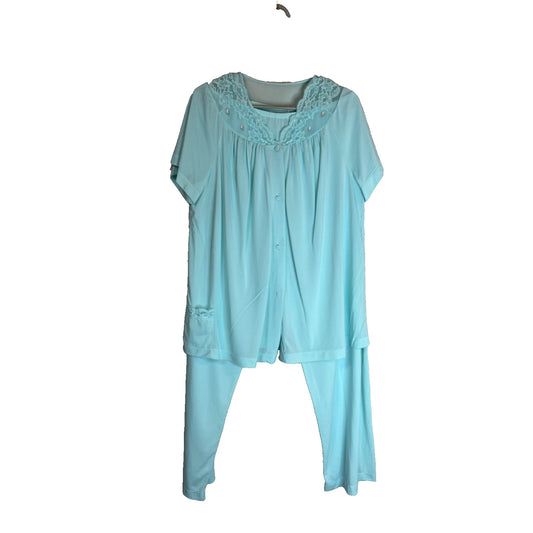 VTG Shadowline Nylon 2 Pc Pajama Set Womens Color Sea Foam Lace