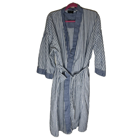 Christian Dior Monsieur Vintage Robe One Size Blue White 100% Cotton Excellent