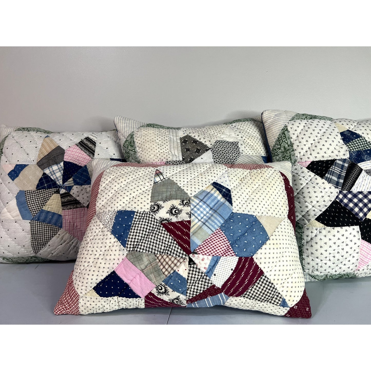 Vintage 1910 Indigo String Star & Denim Quilt Pillow w/ Remote Pocket