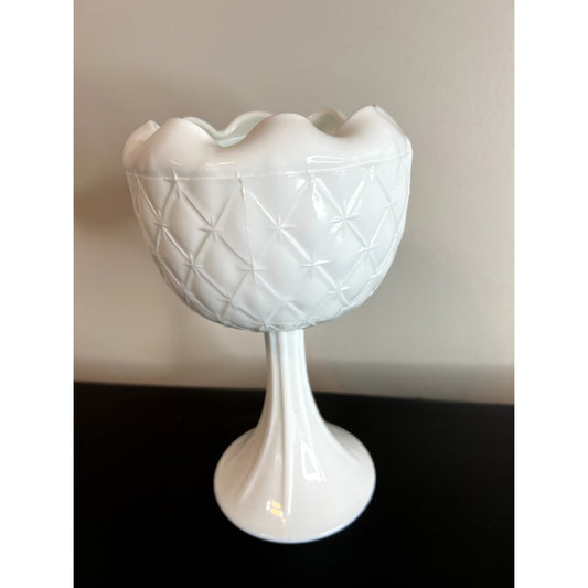 Vintage Westmoreland Quilted Milk Glass Pedestal Candy Dish Compote 9"