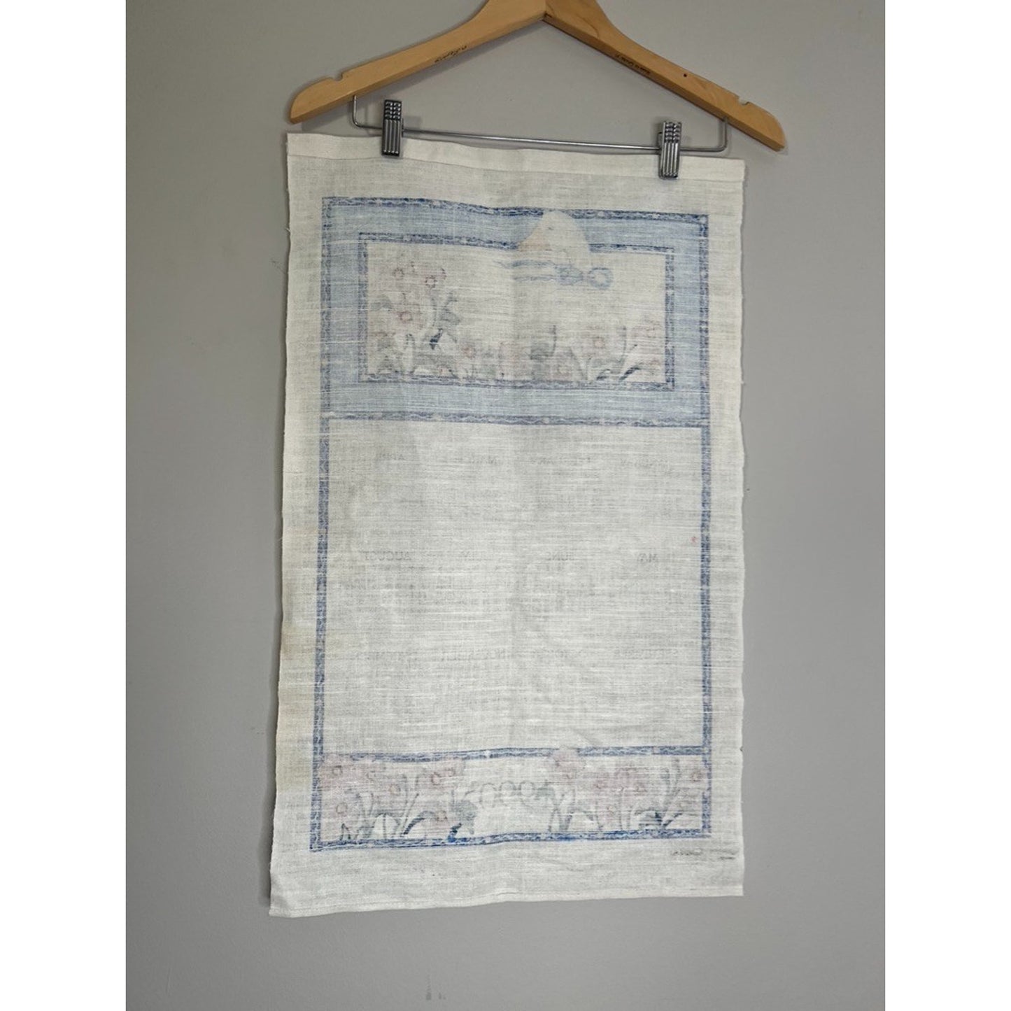 Vintage 1990 Stevens Linen Goose Calendar Tea Towel Wall Hanging