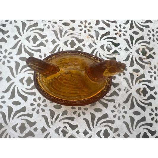 L E Smith AMBER Mini Hen On Nest Salt Cellar 3” HON