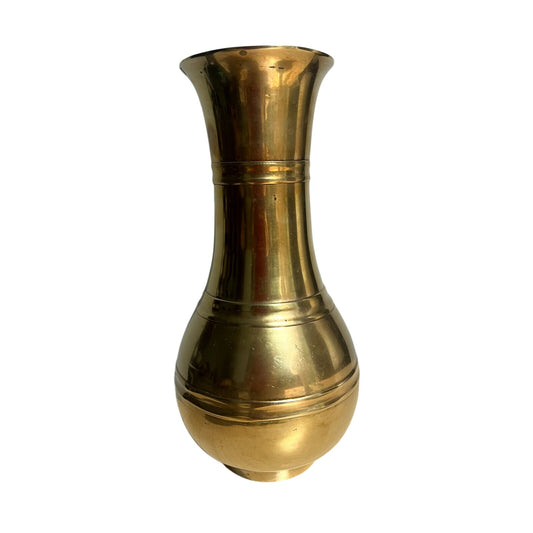 Vintage MCM Large Solid Brass Vase Made In India 9" Tall Heavy