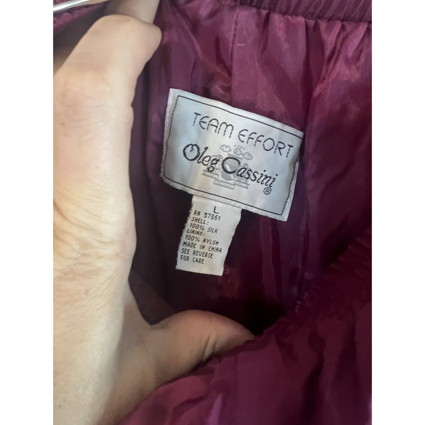 VTG 90's Oleg Cassini L Merlot Silk Lightweight Jacket Pants Track Suit Roper