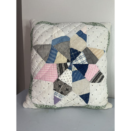 Vintage 1910 Indigo String Star & Denim Quilt Pillow Approx 16" x 16"