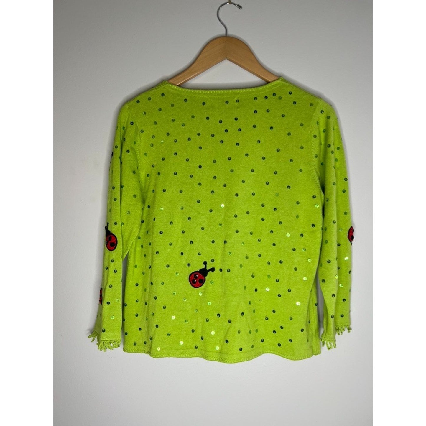 Vintage Dream Catcher Ladybug Sequin Kawaii Cardigan Sweater Size M