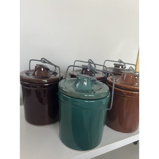 Vintage Stoneware Cheese Butter Crock W/ Locking Lid & Sourdough Starter